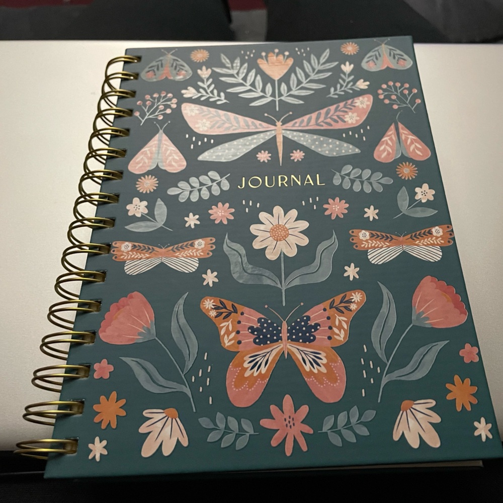 Floral Butterfly Journal with Gold Spiral
